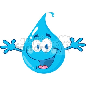 12856 RF Clipart Illustration Happy Water Drop With Welcoming Open Arms