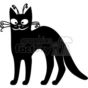 The clipart image features a stylized black cat. The cat is standing and is depicted in a simplistic art style with decorative whiskers and visible eyes and ears.