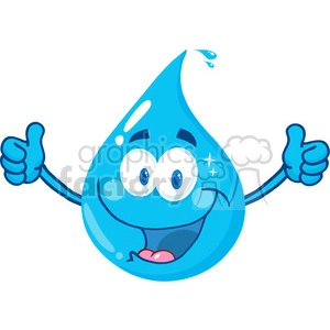 12865 RF Clipart Illustration Smiling Water Drop Showing A Double Thumbs Up