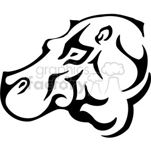 In this clipart image, there is a stylized outline of a hippopotamus, or hippo, suitable for vinyl decals or tattoos. The design is bold and simplified, focusing on the shapes that form the animal's distinctive features such as its large muzzle and eyes.