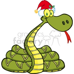 5127-Snake-Cartoon-Character-With-Santa-Hat-Royalty-Free-RF-Clipart-Image