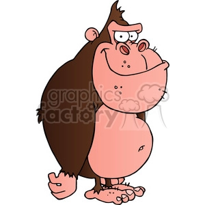 This clipart image features a comical drawing of a gorilla. The gorilla has large, exaggerated features, such as a big belly, a grinning face, an oversized nose, and a playful expression. It stands upright and exudes a humorous charm that could appeal to children or be used for light-hearted content.