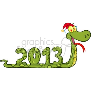 5119-Funny-Snake-Cartoon-Character-Showing-Numbers-2013-With-Santa-Hat-Royalty-Free-RF-Clipart-Image