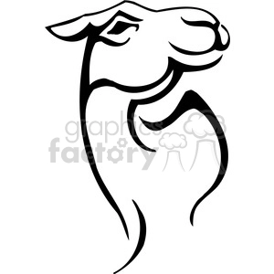 The image is a simplistic black and white outline of a camel. It's a stylized and abstract design that could be suitable for vinyl decals or tattoos, emphasizing its shapes and lines to suggest the form of the camel without including detailed features.