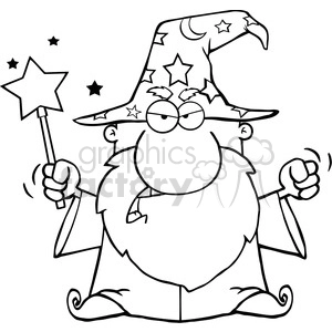 Clipart of Angry Wizard Waving With Magic Wand