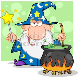 RF Funny Wizard Waving With Magic Wand And Preparing A Potion