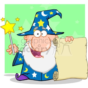 RF Funny Wizard Waving With Magic Wand And Holding Up A Scroll