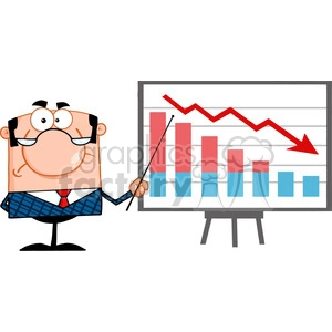 Clipart of Angry Business Manager With Pointer Presenting A Falling Chart