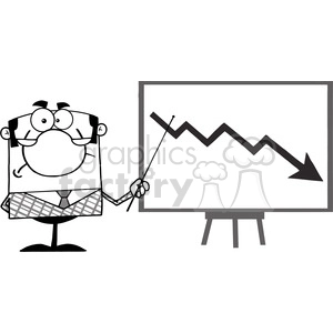 Clipart of Angry Business Manager With Pointer Presenting A Falling Arrow