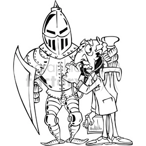 black and white cartoon knight in armor
