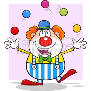 Funny Clown Cartoon Character Juggling With Balls with pink background
