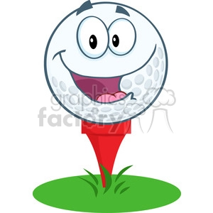 5702 Royalty Free Clip Art Happy Golf Ball Cartoon Mascot Character Over Tee