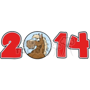 5673 Royalty Free Clip Art 2014 Year Cartoon Numbers With Horse Face Over A Circle