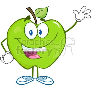 5754 Royalty Free Clip Art Smiling Green Apple Cartoon Mascot Character Waving For Greeting