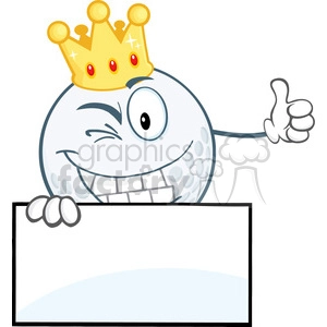 5723 Royalty Free Clip Art Winking Golf Ball With Gold Crown Holding A Thumb Up Over Sign