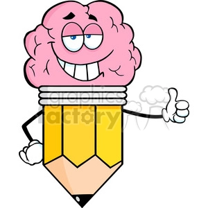 5924 Royalty Free Clip Art Clever Pencil Cartoon Character With Big Brain Giving A Thumb Up