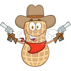 6802 Royalty Free Clip Art Smiling Peanut Cowboy Cartoon Mascot Character With Guns