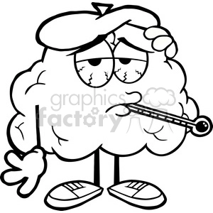 5992 Royalty Free Clip Art Sick Brain Cartoon Character With Thermometer