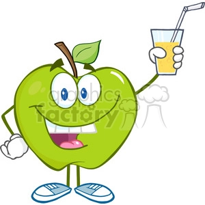 5777 Royalty Free Clip Art Smiling Green Apple Cartoon Character Holding A Glass With Drink