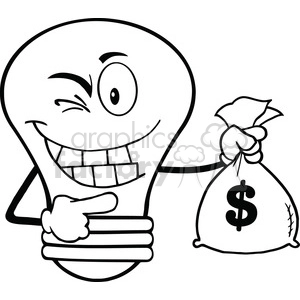 6103 Royalty Free Clip Art Light Bulb Cartoon Mascot Character Holding A Bag Of Money