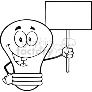 6138 Royalty Free Clip Art Light Bulb Cartoon Character Holding Up A Blank Sign
