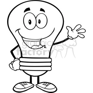 6007 Royalty Free Clip Art Light Bulb Cartoon Mascot Character Waving For Greeting