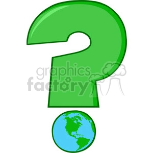 6251 Royalty Free Clip Art Cartoon Green Question Mark With World Globe