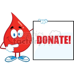 6178 Royalty Free Clip Art Red Blood Drop Cartoon Character Showing A Blank Sign With Text