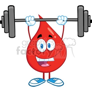 6173 Royalty Free Clip Art Red Blood Drop Cartoon Character Lifting Weights