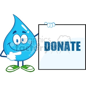 6216 Royalty Free Clip Art Water Drop Cartoon Mascot Character Showing A Blank Sign With Text