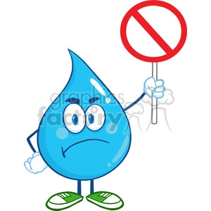 6209 Royalty Free Clip Art Angry Water Drop Cartoon Mascot Character Holding up A Forbidden Sign