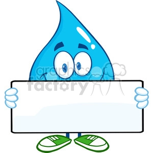 6208 Royalty Free Clip Art Water Drop Cartoon Mascot Character Holding A Banner
