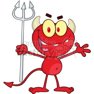 6823 Royalty Free Clip Art Cute Little Red Devil Holding Up A Pitchfork