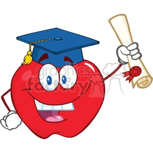 6505 Royalty Free Clip Art Happy Apple Character Graduate Holding A Diploma