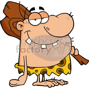 6806 Royalty Free Clip Art Smiling Caveman Cartoon Character With Club