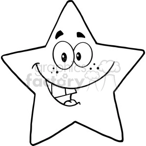 6715 Royalty Free Clip Art Black and White Smiling Star Cartoon Mascot Character