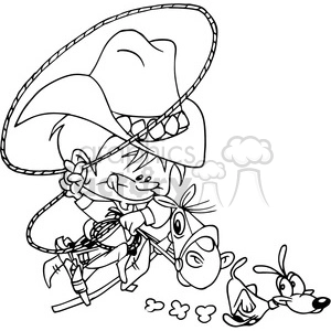 cartoon rodeo character in black and white