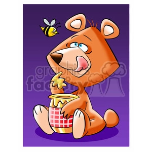 cartoon bear eating honey from jar