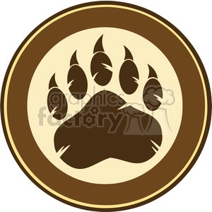 royalty free rf clipart illustration brown bear paw print circle label design vector illustration isolated on white background