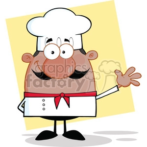 6834_Royalty_Free_Clip_Art_Cute_Little_African_American_Chef_Cartoon_Character_Waving_For_Greeting