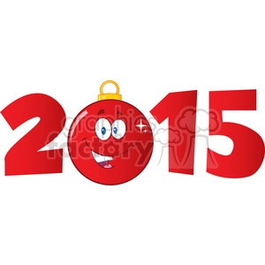 7006 Royalty Free RF Clipart Illustration 2015 Year With Cartoon Red Christmas Ball