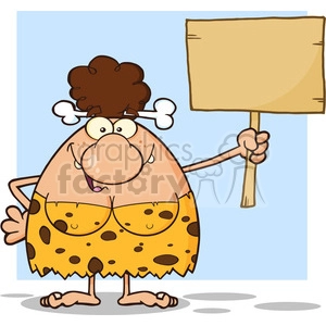 10040 happy brunette cave woman cartoon mascot character holding a wooden board vector illustration