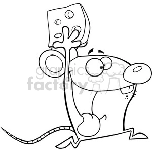 Black and White Happy Mouse Cartoon Mascot Character Running With Cheese
