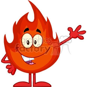 Royalty Free RF Clipart Illustration Happy Fire Cartoon Mascot Character Waving