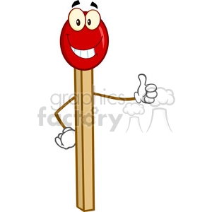 Royalty Free RF Clipart Illustration Smiling Match Stick Cartoon Mascot Character Showing Thumbs Up