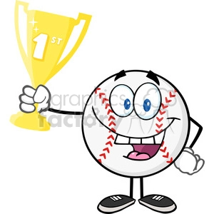Happy Baseball Ball Holding First Prize Trophy Cup