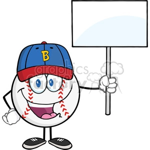 Happy Baseball Ball with hat Holding A Blank Sign
