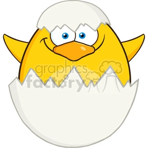 8621 Royalty Free RF Clipart Illustration Surprise Yellow Chick Cartoon Character Out Of An Egg Shell Vector Illustration Isolated On White