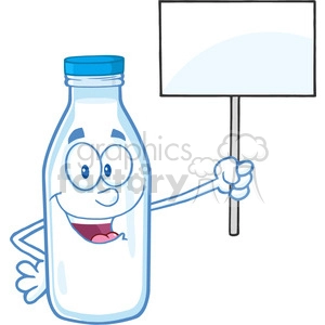 Cute Milk Bottle Cartoon Mascot Character Holding A Blank Sign