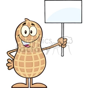 8637 Royalty Free RF Clipart Illustration Peanut Cartoon Character Holding Up A Blank Sign Vector Illustration Isolated On White